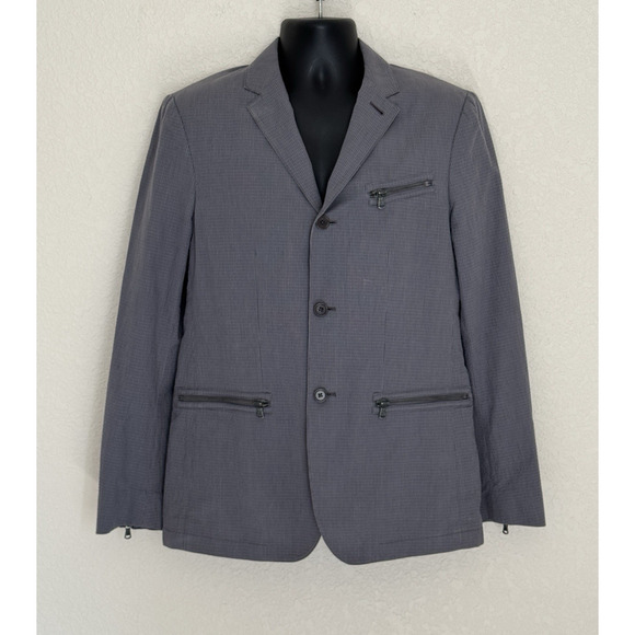 John Varvatos Seersucker Jacket Blazer 38 JVS1050B Cotton Zipper Pocket Office - Picture 1 of 16